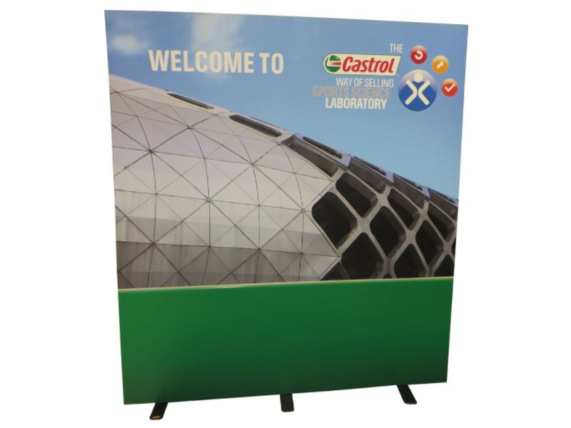 Graphics printed on rigid boards can be larger than the panel behind