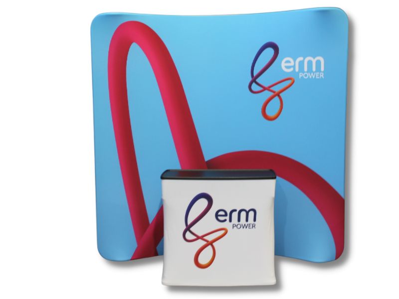 2.3m width curved SuperWall display wall with counter