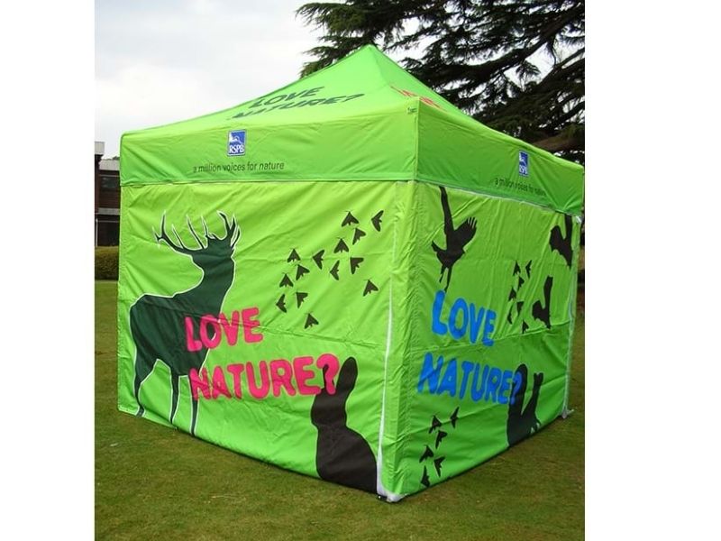 Outside side walls and canopy fully branded