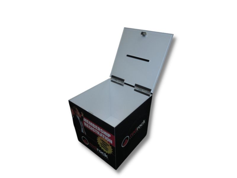 acrylic construction with all-over graphics and hinged lid