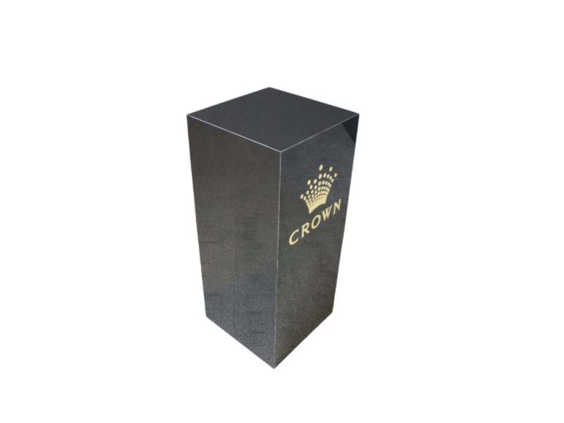 Black plinth with computer cut gold vinyl logo