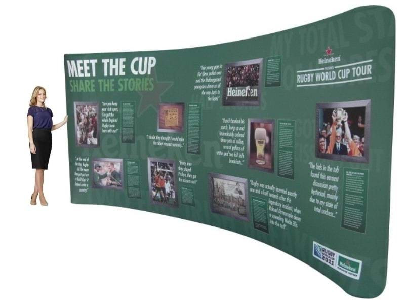 6m width curved SuperWall display wall with counter