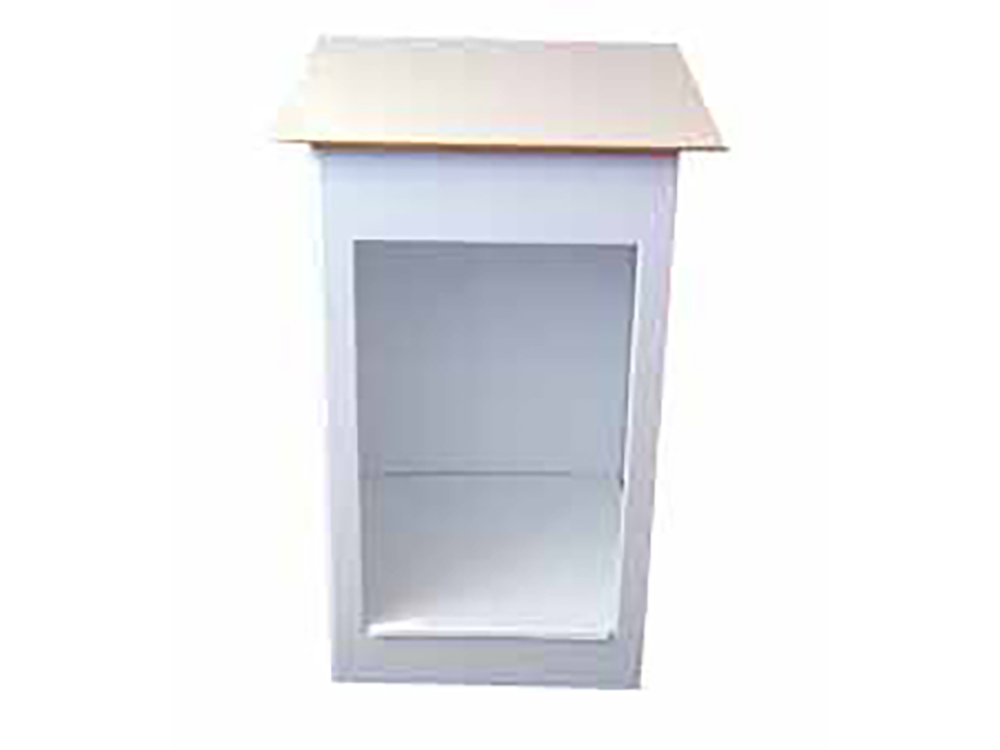 Presenter tables have rear window and shelf included as standard