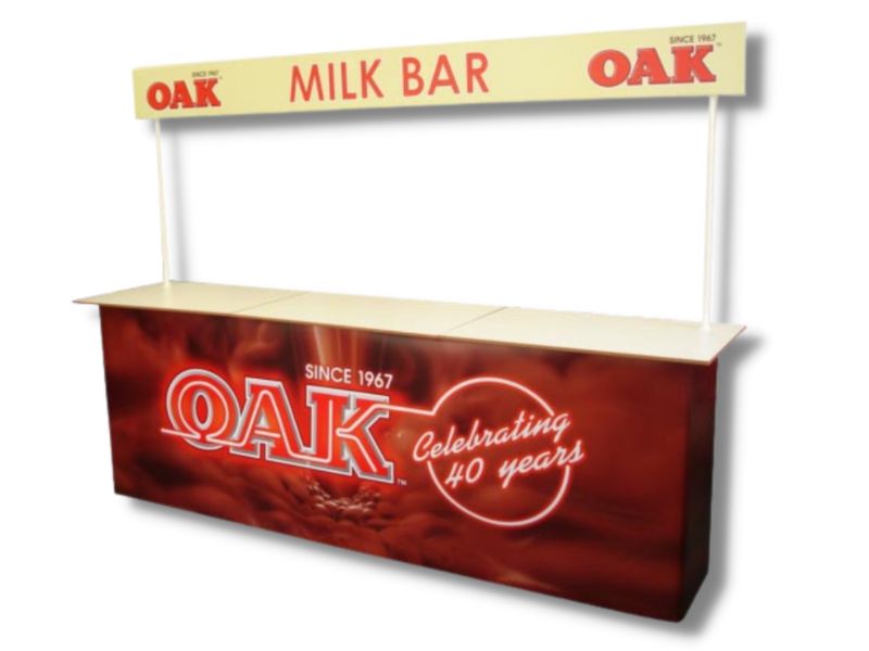 Three tables side-by-side with a single header board