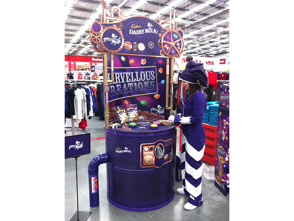 Bespoke sampling stand for Cadbury and used in Warehouse stores
