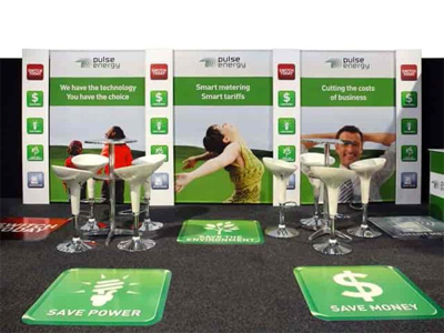 Floor decals, banners and cocktail tables